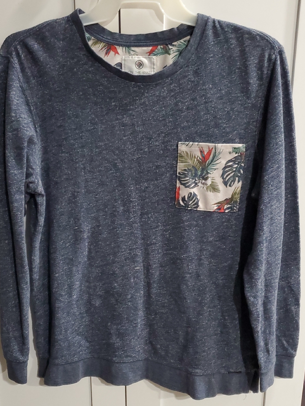 on the byas Navy Heather Tee with Tropical Accent